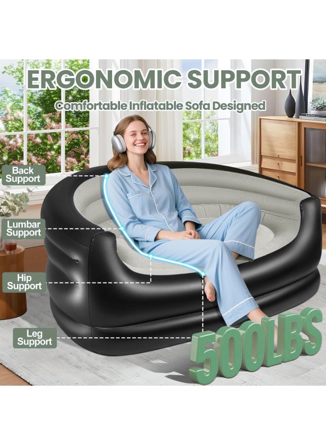 WALALLA Twin Size Inflatable Couch, Blow up couch, Flocked Surface Inflatable Chair for Adults, Portable Air Sofa Inflatable Couch, Waterproof Air Couch, Comfortable Blow up Couch for Camping - Image 2
